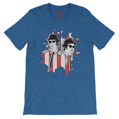 Patriotic Blues Brothers T-Shirt - Lightweight Vintage Style - vintageheatherroyalblue