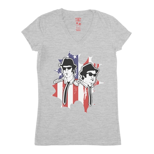 Patriotic Blues Brothers V-Neck T Shirt - Women