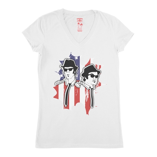Patriotic Blues Brothers V-Neck T Shirt - Women