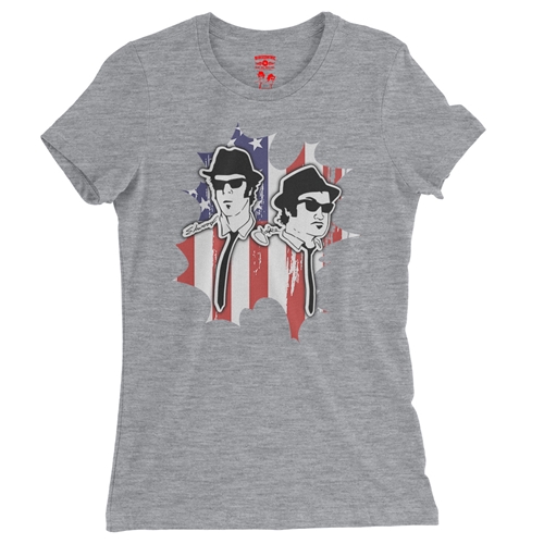 Patriotic Blues Brothers Ladies T Shirt - Relaxed Fit - ladiesathleticheather