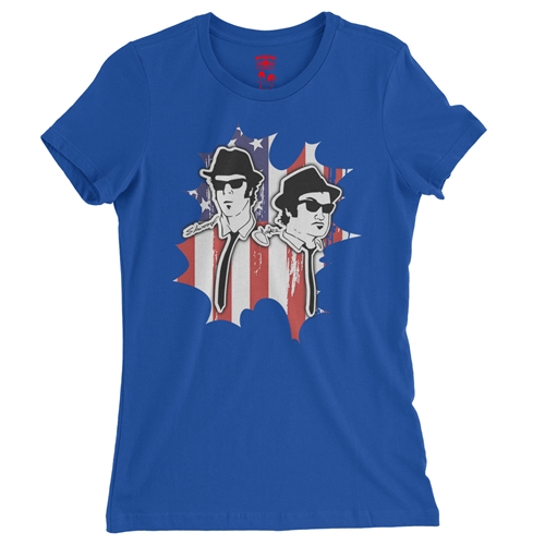 Patriotic Blues Brothers Ladies T Shirt - Relaxed Fit - ladiesblue