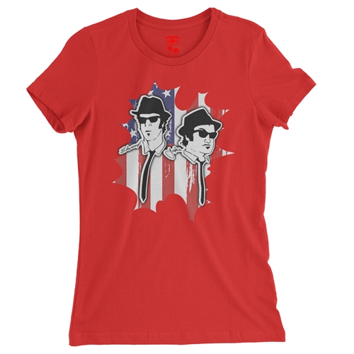 Patriotic Blues Brothers Ladies T Shirt - Relaxed Fit - ladiesred