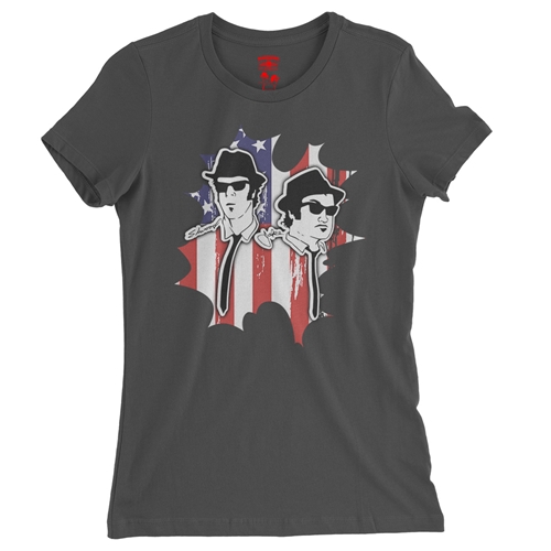 Patriotic Blues Brothers Ladies T Shirt - Relaxed Fit - ladiessmoke