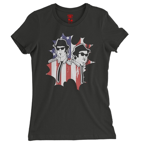 Patriotic Blues Brothers Ladies T Shirt - Relaxed Fit - ladiesvintageblack