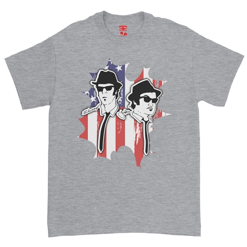 Patriotic Blues Brothers T-Shirt - Classic Heavy Cotton - classicheathergrey