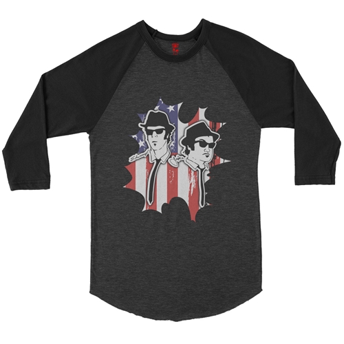 Patriotic Blues Brothers Baseball T-Shirt - raglanblackblacksleeve