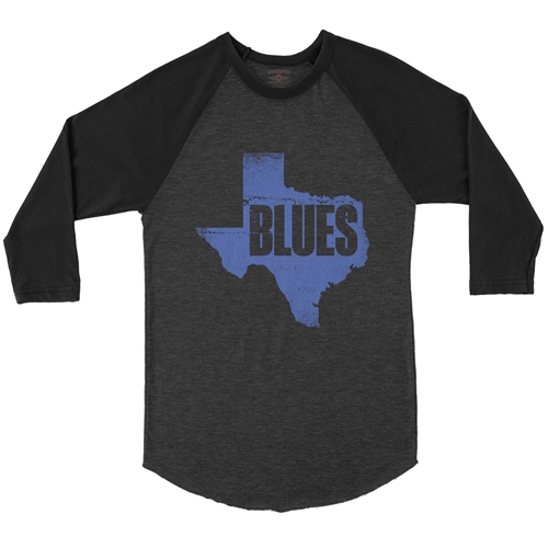 Texas Blues Baseball T-Shirt - raglanblackblacksleeve