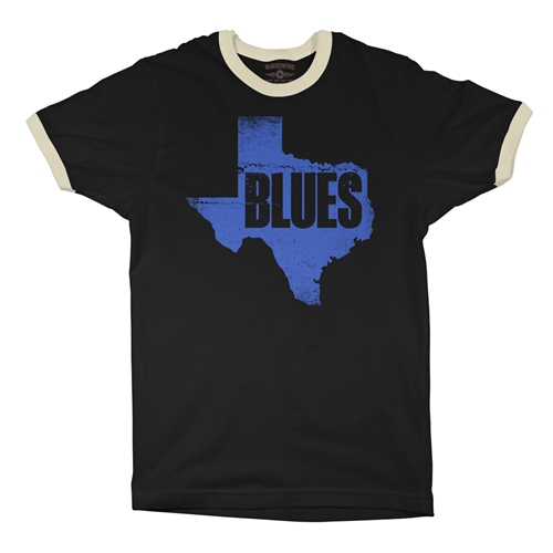 Texas Blues Ringer T-Shirt - ringerblackcreamtrim