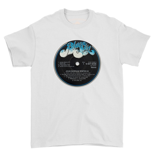 Johnny Winter Vinyl Record T-Shirt - Classic Heavy Cotton - white