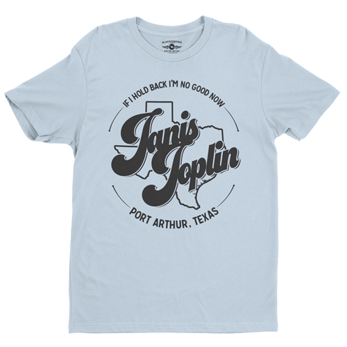 Janis Joplin Port Arthur Texas T Shirt - Lightweight Vintage Style - vintagethrowbackblue