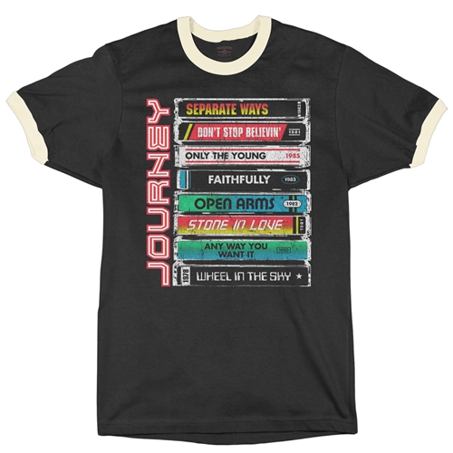 Journey Tape Stack  Ringer T-Shirt - ringerblackcreamtrim