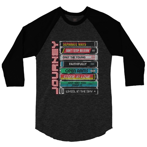 Journey Tape Stack Baseball T-Shirt - raglanblackblacksleeve