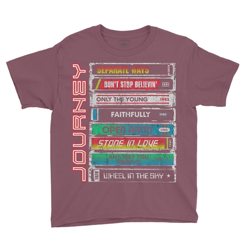 Journey Tape Stack Youth T-Shirt - Lightweight Vintage Children & Toddlers - youthheathermaroon