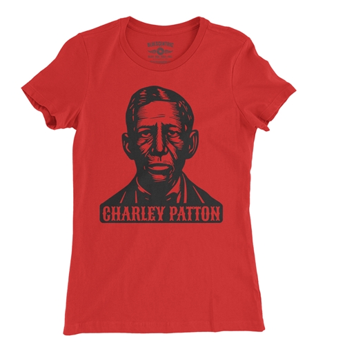 Charley Patton Wood Cut Ladies T Shirt - Relaxed Fit - ladiesred