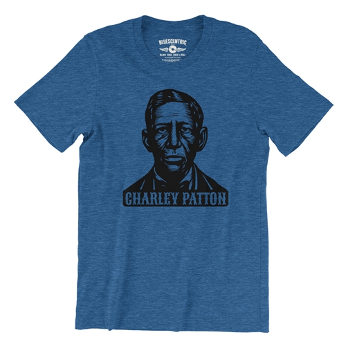 Charley Patton Wood Cut T-Shirt - Lightweight Vintage Style - vintageheatherroyalblue