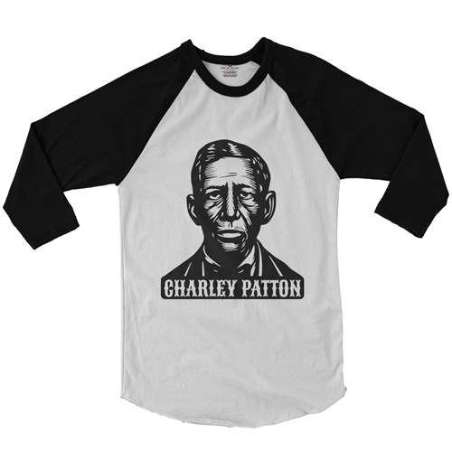Charley Patton Wood Cut Baseball T-Shirt - raglanwhiteblacksleeve