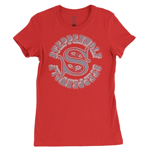 Steppenwolf Round Logo Ladies T Shirt - Relaxed Fit - ladiesred