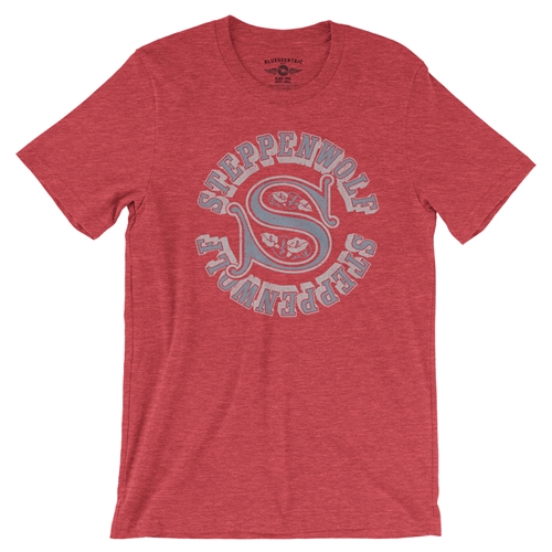 Steppenwolf Round Logo T-Shirt - Lightweight Vintage Style - vintageheatherred