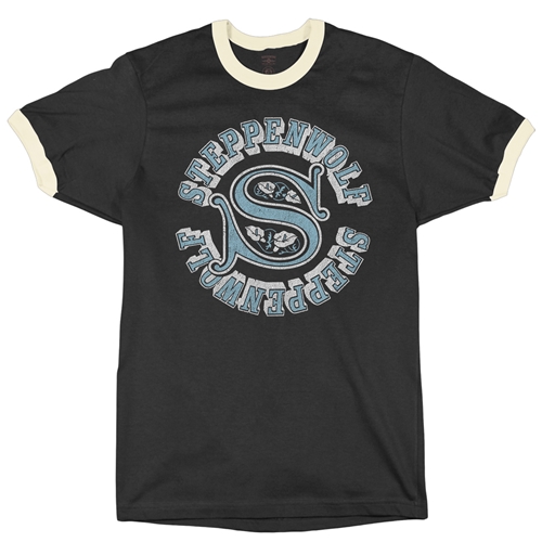 Steppenwolf Round Logo Ringer T-Shirt - ringerblackcreamtrim