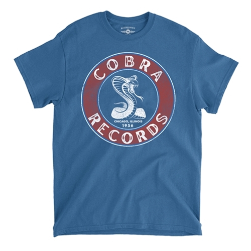 CLEARANCE - Medium Blue Cobra Records Snake T-Shirt - Classic Heavy Cotton
