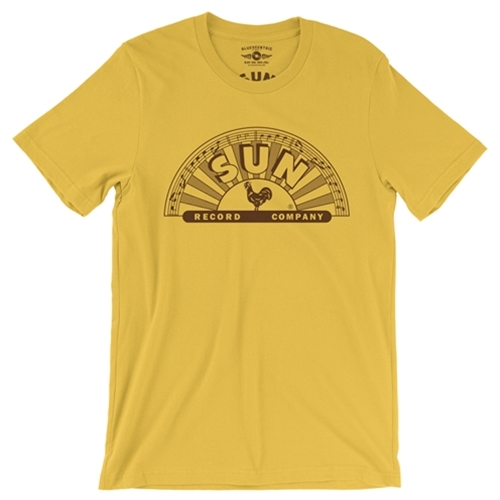 CLEARANCE - Medium Yellow Classic Brown Sun Records Logo T-Shirt - Lightweight Vintage Style - CLONED - vintagemaizeyellow