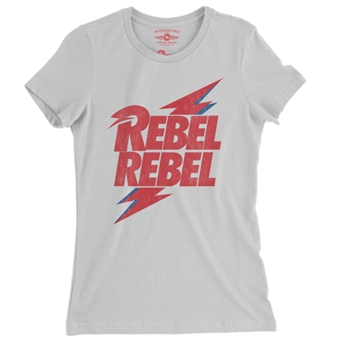 CLEARANCE - Small White David Bowie Rebel Rebel Ladies T Shirt - Relaxed Fit