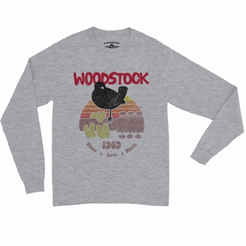 CLEARANCE - XL Athletic Heather Bird & Guitar Woodstock Long Sleeve T-Shirt