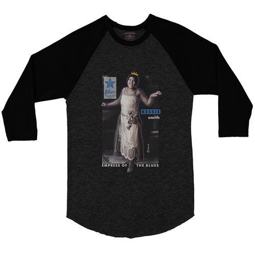 Ltd. Ed. Blues Hall of Fame Bessie Smith Baseball T-Shirt - raglanblackblacksleeve