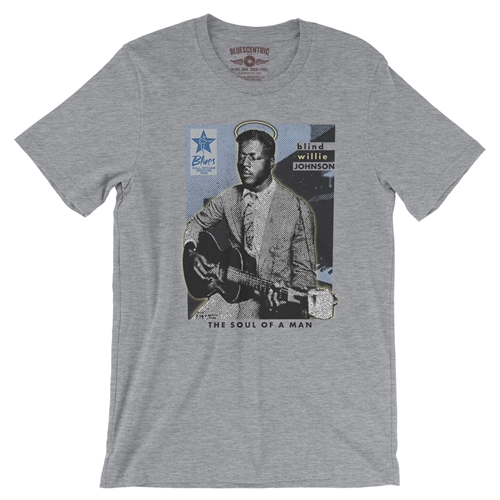 Ltd. Ed. Blue Hall of Fame Blind Willie Johnson T-Shirt - Lightweight Vintage Style - vintageathleticheather