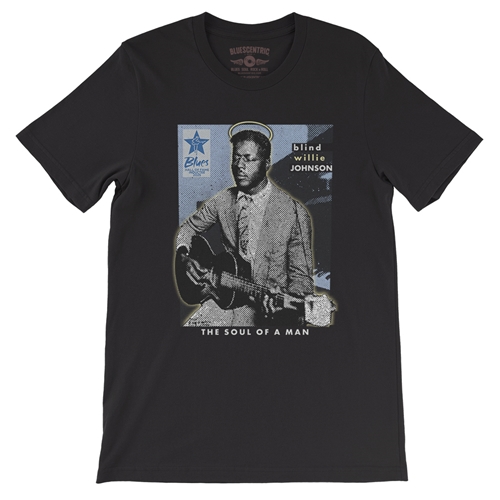 Ltd. Ed. Blue Hall of Fame Blind Willie Johnson T-Shirt - Lightweight Vintage Style - vintageblack