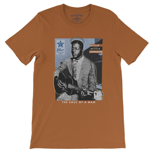 Ltd. Ed. Blue Hall of Fame Blind Willie Johnson T-Shirt - Lightweight Vintage Style - vintageburntorange