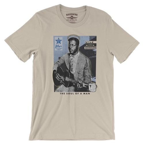 Ltd. Ed. Blue Hall of Fame Blind Willie Johnson T-Shirt - Lightweight Vintage Style - vintagecream