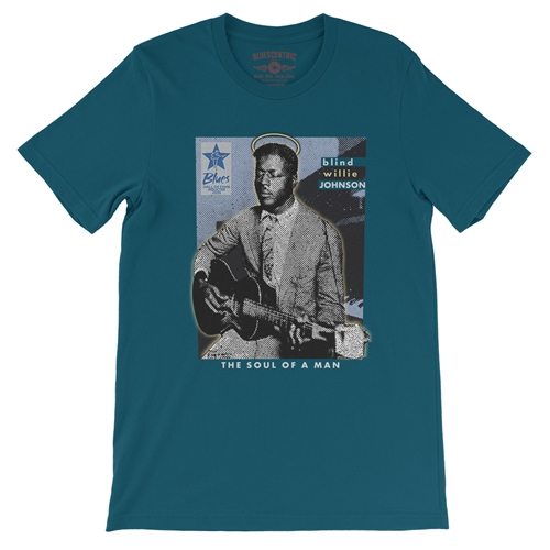 Ltd. Ed. Blue Hall of Fame Blind Willie Johnson T-Shirt - Lightweight Vintage Style - vintagedeepteal