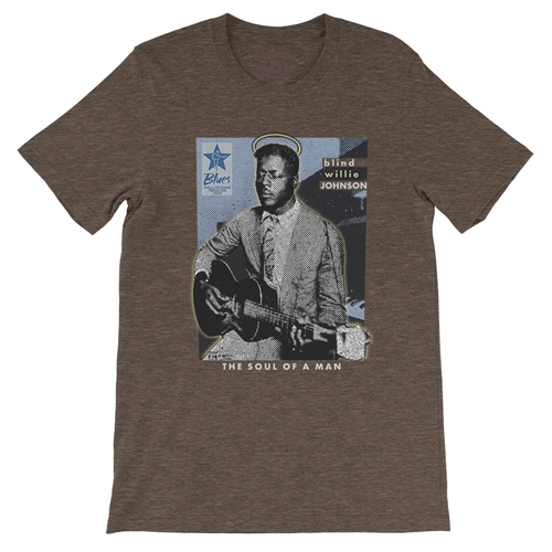 Ltd. Ed. Blue Hall of Fame Blind Willie Johnson T-Shirt - Lightweight Vintage Style - vintageheatherbrown