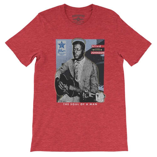 Ltd. Ed. Blue Hall of Fame Blind Willie Johnson T-Shirt - Lightweight Vintage Style - vintageheatherred