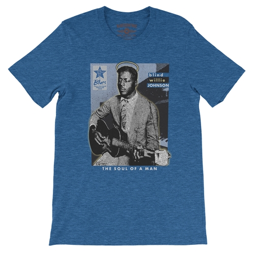 Ltd. Ed. Blue Hall of Fame Blind Willie Johnson T-Shirt - Lightweight Vintage Style - vintageheatherroyalblue