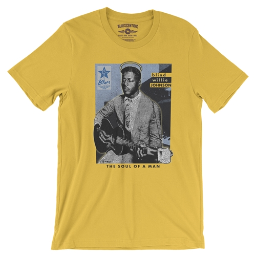 Ltd. Ed. Blue Hall of Fame Blind Willie Johnson T-Shirt - Lightweight Vintage Style - vintagemaizeyellow