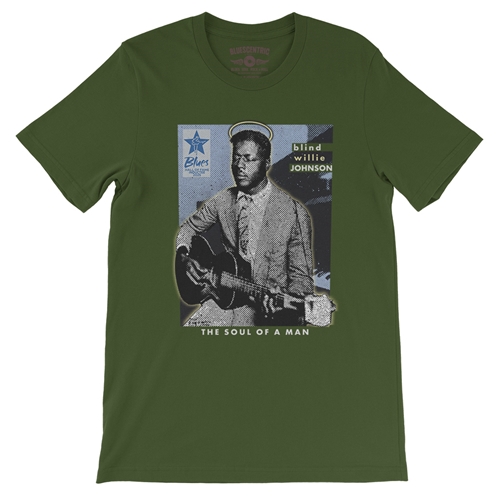 Ltd. Ed. Blue Hall of Fame Blind Willie Johnson T-Shirt - Lightweight Vintage Style - vintageolive