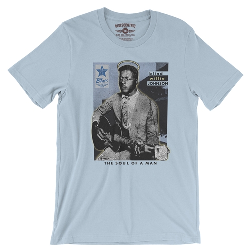Ltd. Ed. Blue Hall of Fame Blind Willie Johnson T-Shirt - Lightweight Vintage Style - vintagethrowbackblue