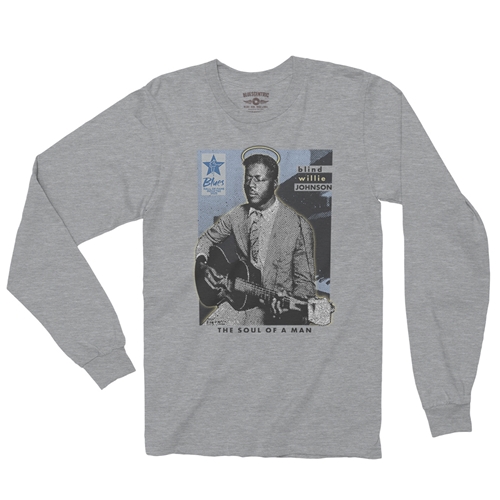 Ltd. Ed. Blue Hall of Fame Blind Willie Johnson Long Sleeve T-Shirt - longsleeveathleticheather