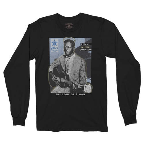 Ltd. Ed. Blue Hall of Fame Blind Willie Johnson Long Sleeve T-Shirt - longsleeveblack