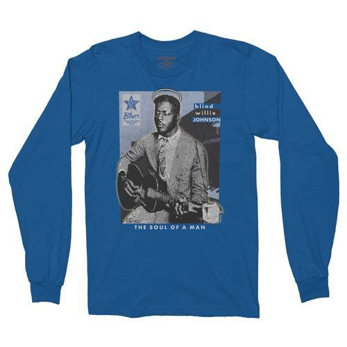 Ltd. Ed. Blue Hall of Fame Blind Willie Johnson Long Sleeve T-Shirt - longsleeveblue