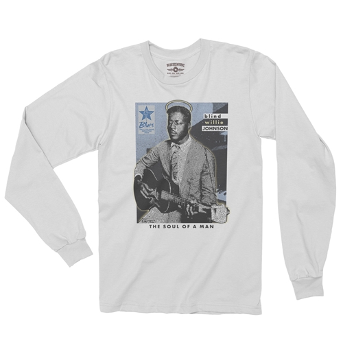 Ltd. Ed. Blue Hall of Fame Blind Willie Johnson Long Sleeve T-Shirt - longsleevewhite