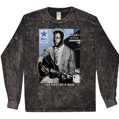 Ltd. Ed. Blue Hall of Fame Blind Willie Johnson Long Sleeve T-Shirt - Black Mineral Wash