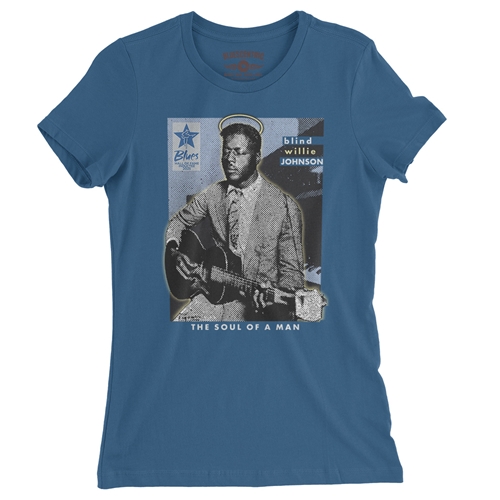 Ltd. Ed. Blues Hall of Fame Blind Willie Johnson Ladies T Shirt - Relaxed Fit - ladiesblue