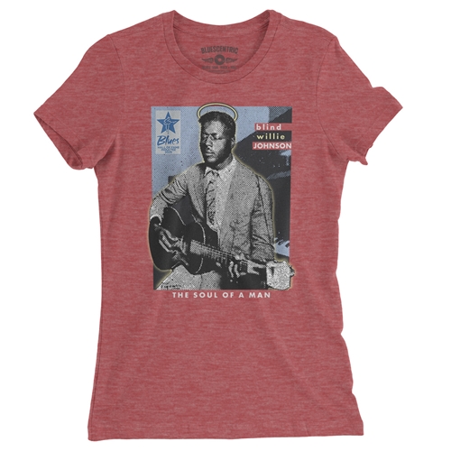 Ltd. Ed. Blues Hall of Fame Blind Willie Johnson Ladies T Shirt - Relaxed Fit - ladiesheatherred