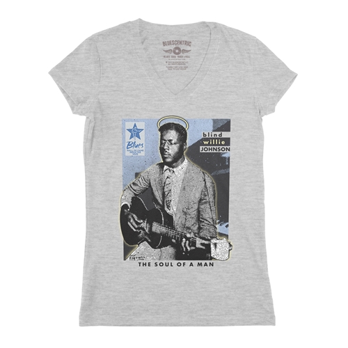Ltd. Ed. Blues Hall of Fame Blind Willie Johnson V-Neck T Shirt - Women