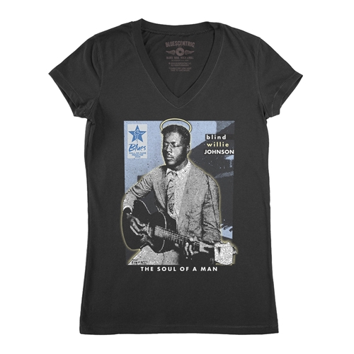 Ltd. Ed. Blues Hall of Fame Blind Willie Johnson V-Neck T Shirt - Women