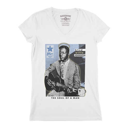 Ltd. Ed. Blues Hall of Fame Blind Willie Johnson V-Neck T Shirt - Women