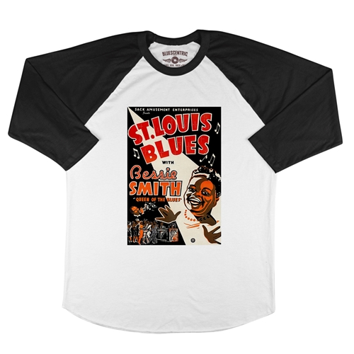 Bessie Smith St Louis Blues Baseball T-Shirt - raglanwhiteblacksleeve